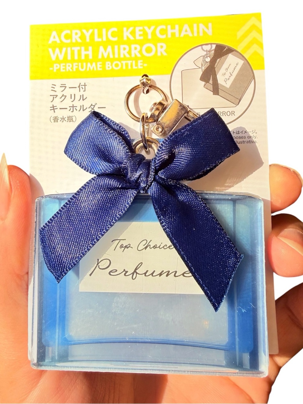 Blue Perfume Bottle Acrylic Keychain with Mirror - , Decorative Accessory